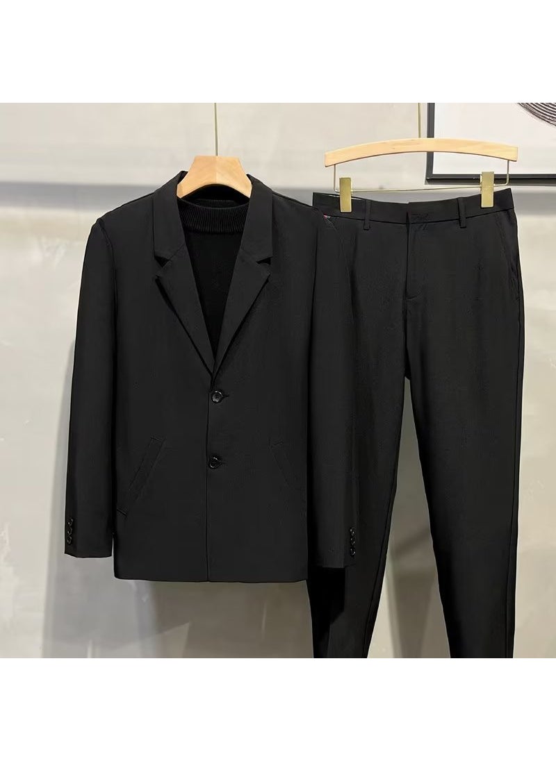 Mens Casual Blazer Spring Autumn Fashion Loose Black Suit Black