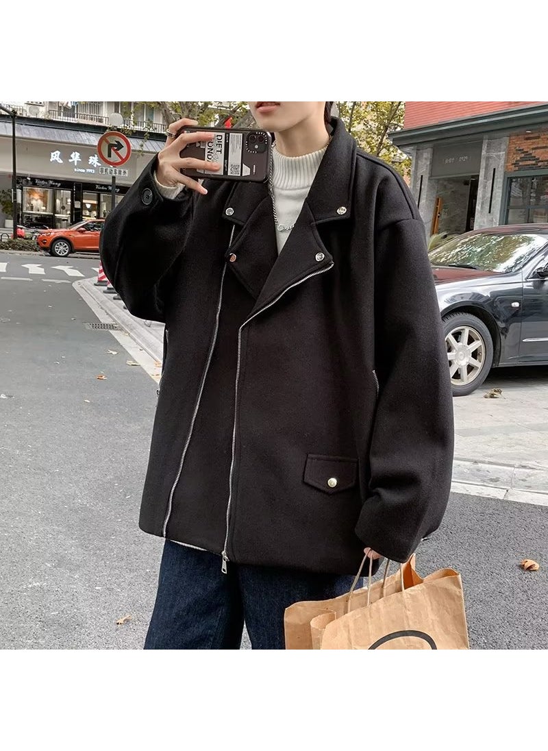 Mens Woolen Blazer Short Trendy Solid Coat Fall Winter Grey