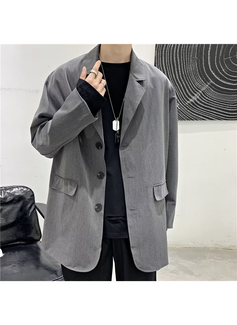 Casual Solid Color Blazers Autumn 2022 Trendy Mens Jacket Gray