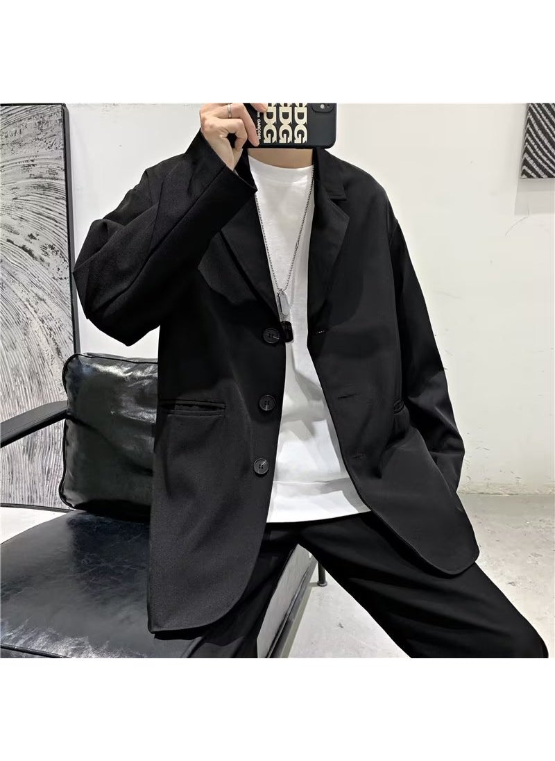 Casual Solid Color Blazers Autumn 2022 Trendy Mens Jacket Black