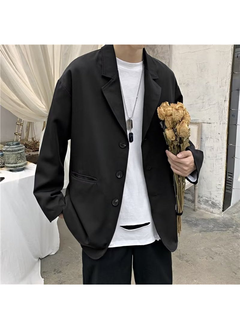 Casual Solid Color Blazers Autumn 2022 Trendy Mens Jacket Black