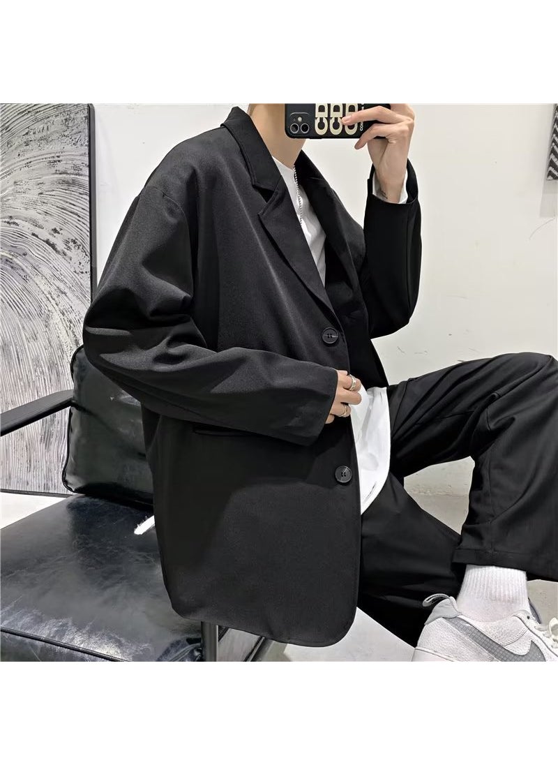 Casual Solid Color Blazers Autumn 2022 Trendy Mens Jacket Black