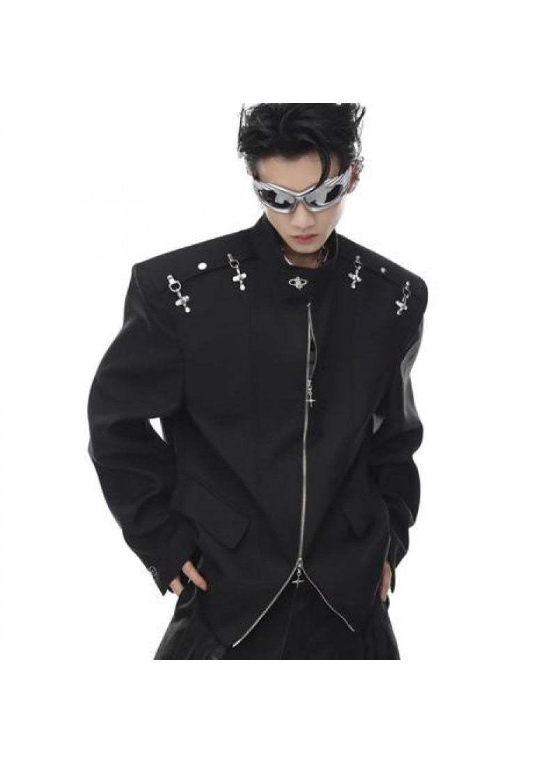 Autumn Deconstructed Metallic Clasp Blazer Jacket Men Black