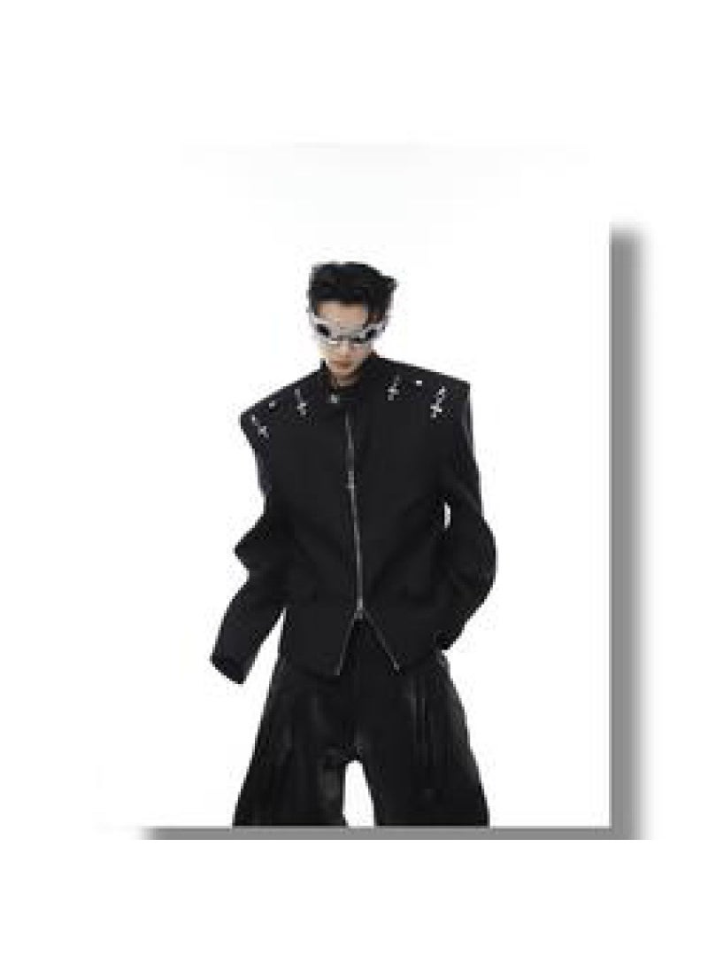 Autumn Deconstructed Metallic Clasp Blazer Jacket Men Black