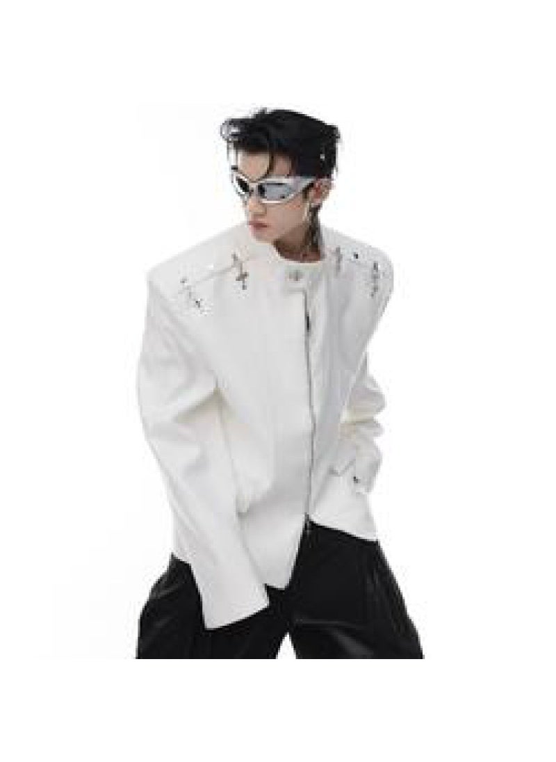 Autumn Deconstructed Metallic Clasp Blazer Jacket Men White