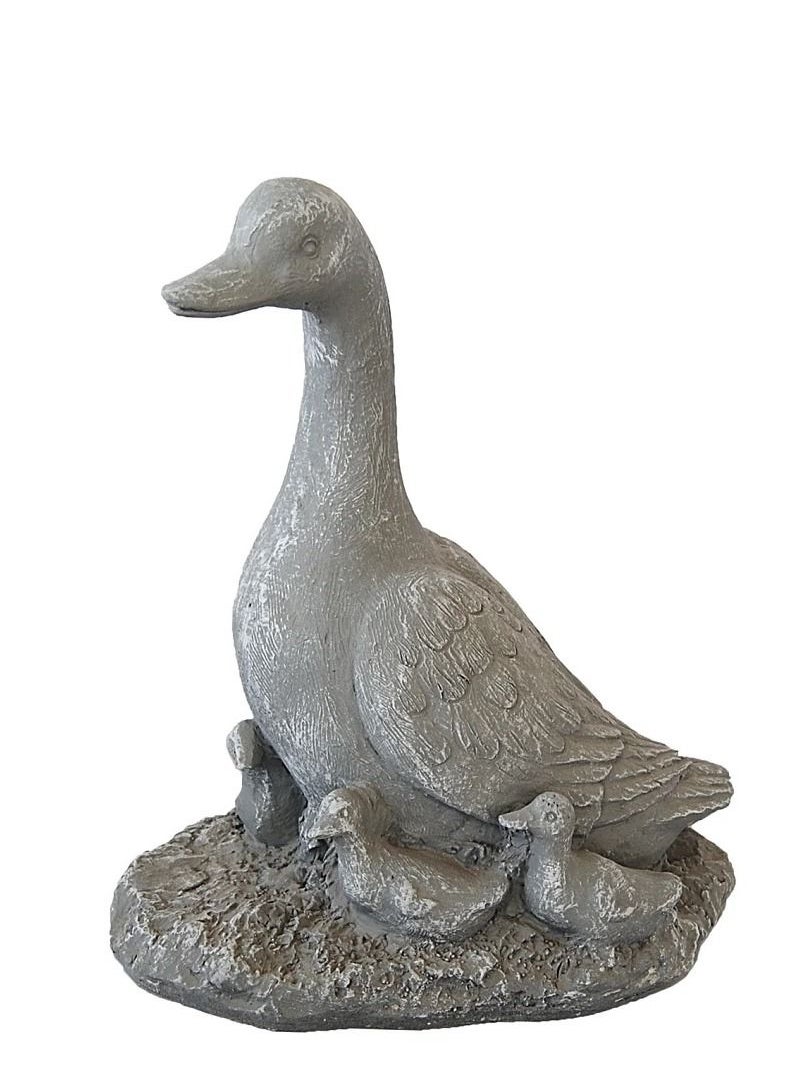 Duck With Ducklings Fibercement Statue Grey Color