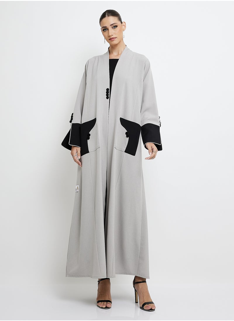 Color Block long Sleeves Open Abaya