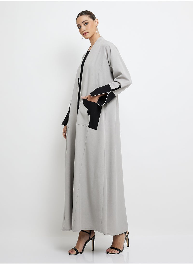 Color Block long Sleeves Open Abaya