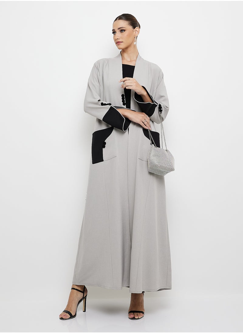 Color Block long Sleeves Open Abaya