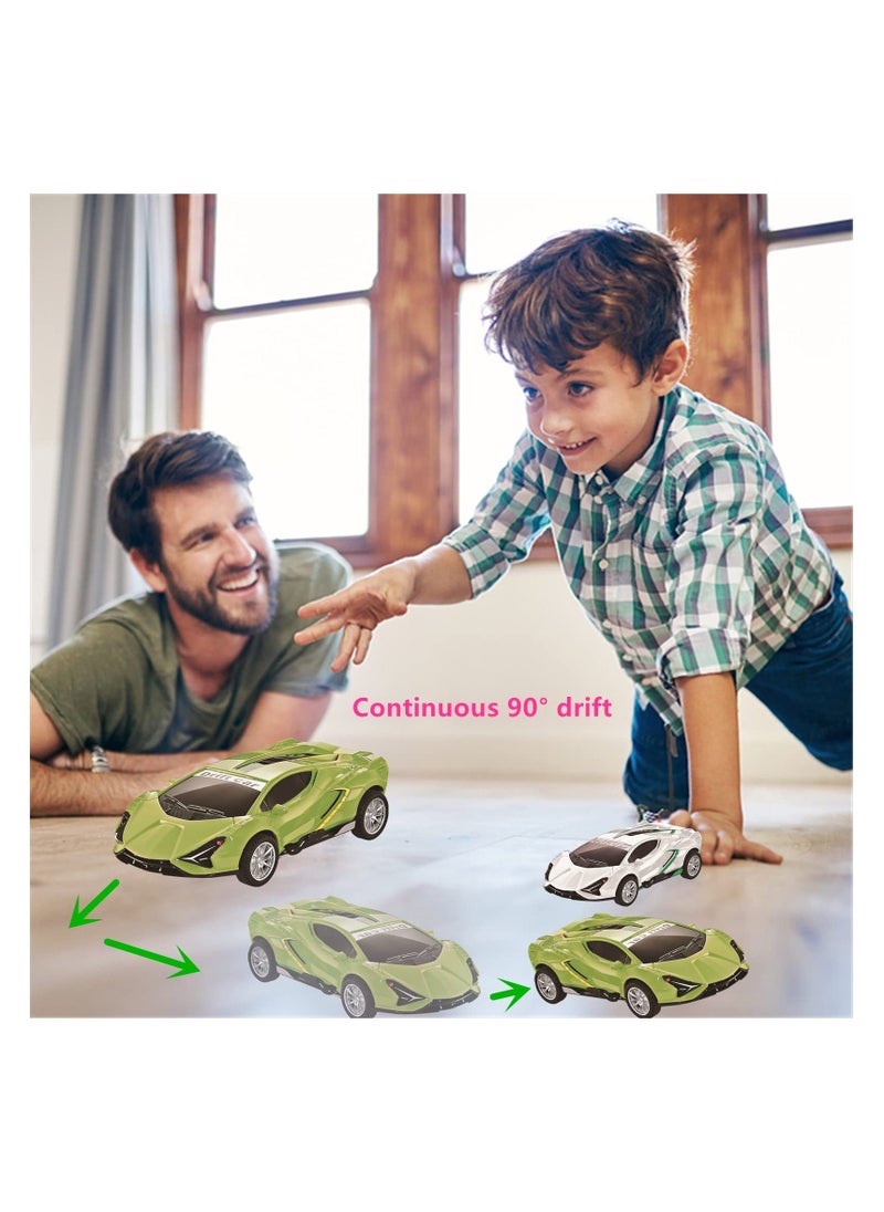 2 Pack Pull Back Race Cars, Inertial Push and Go Drift Car Models for Toddlers, Perfect Toy Set for Kids Ages 3-8, No Batteries Required, Ideal for Boys and Girls (Green & White)