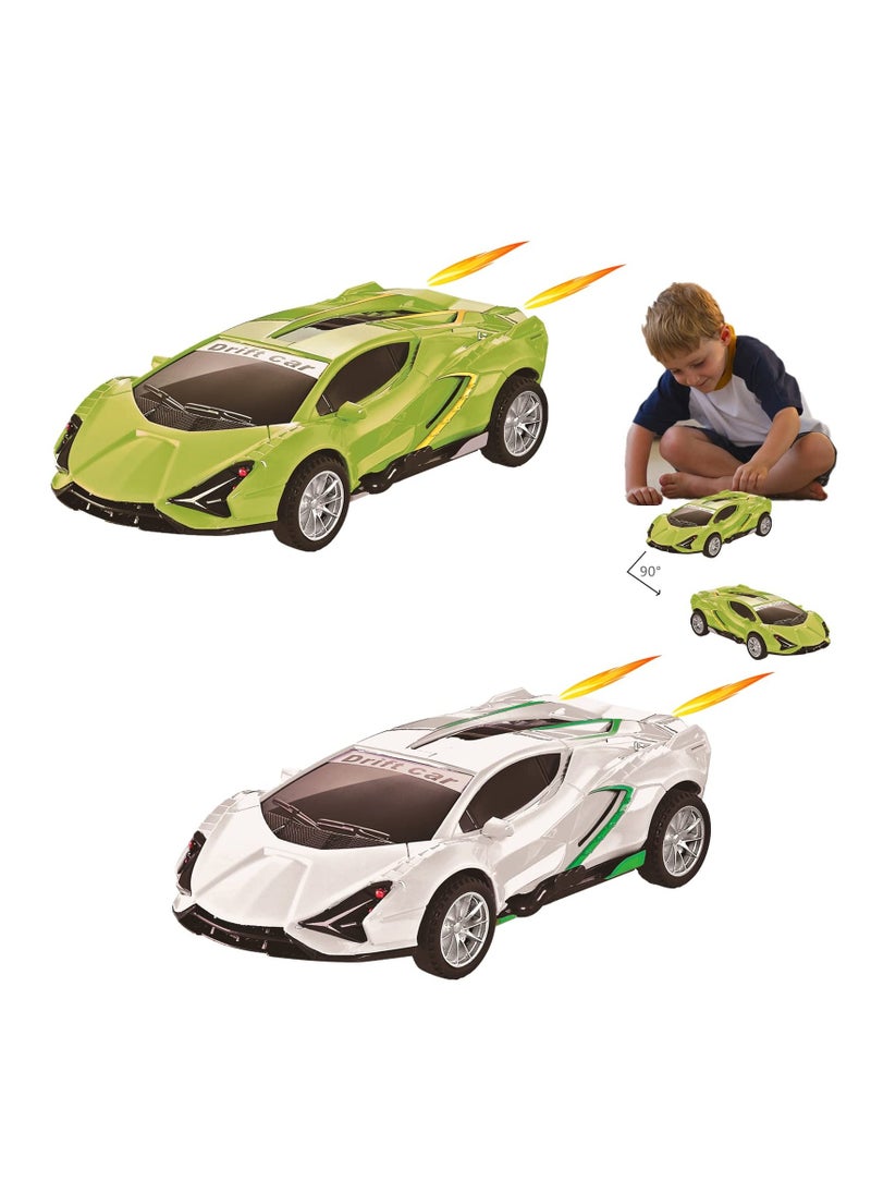 2 Pack Pull Back Race Cars, Inertial Push and Go Drift Car Models for Toddlers, Perfect Toy Set for Kids Ages 3-8, No Batteries Required, Ideal for Boys and Girls (Green & White)