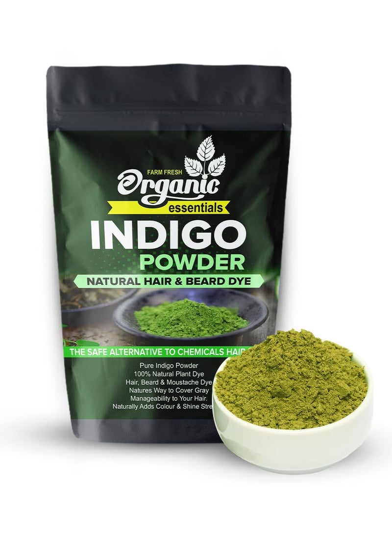 Organic Essentials Indigo Powder, 250g Natural Indigo Leaves Powder for Hair Black, Natural Hair & Beard Dye, Pure and Chemical-Free