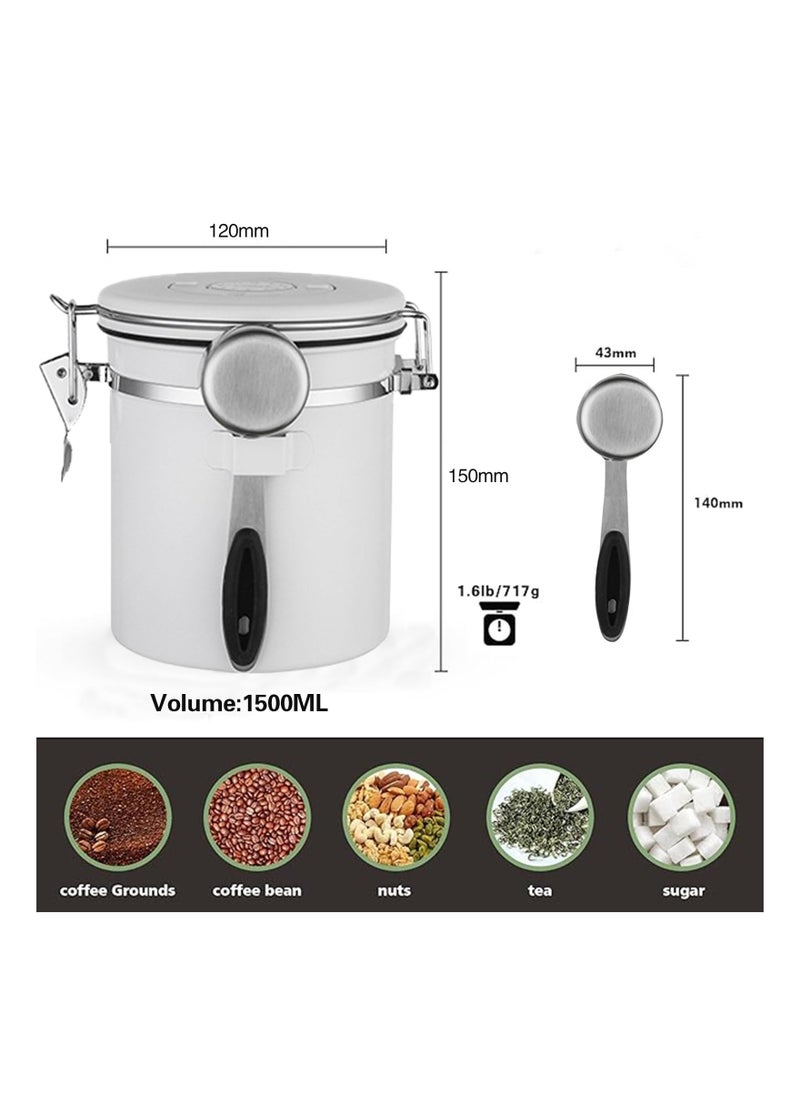 1.5L Coffee Can, Airtight Stainless Steel Kitchen Food Storage Container, Airtight Coffee Bean Pot with Date Tracker and Spoon, 304 Stainless Steel Airtight Pot