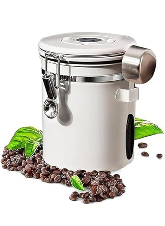 1.5L Coffee Can, Airtight Stainless Steel Kitchen Food Storage Container, Airtight Coffee Bean Pot with Date Tracker and Spoon, 304 Stainless Steel Airtight Pot