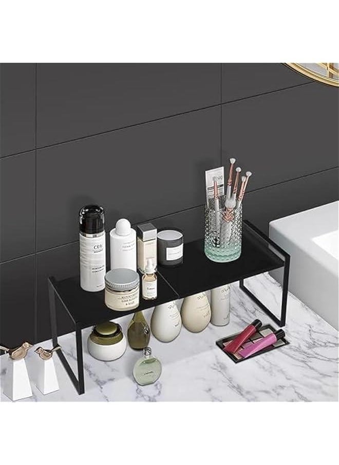 Expandable Countertop Organizer Shelf Movable Multifunctional Kitchen Shelf Spice Rack Cabinet Pantry Shelf Under Sink storage Organizer (Black)