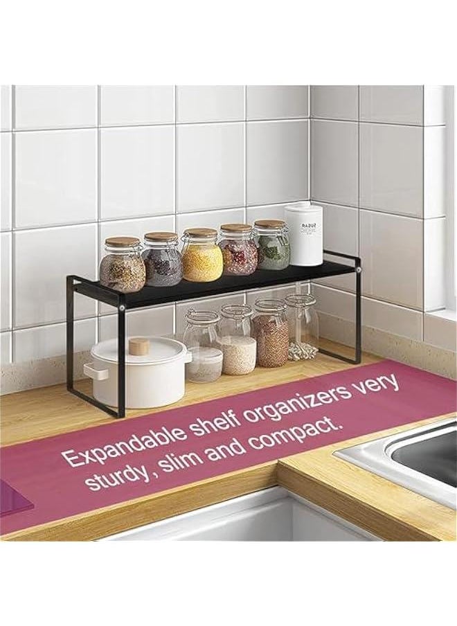 Expandable Countertop Organizer Shelf Movable Multifunctional Kitchen Shelf Spice Rack Cabinet Pantry Shelf Under Sink storage Organizer (Black)