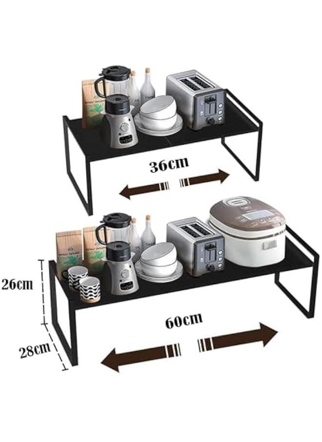 Expandable Countertop Organizer Shelf Movable Multifunctional Kitchen Shelf Spice Rack Cabinet Pantry Shelf Under Sink storage Organizer (Black)