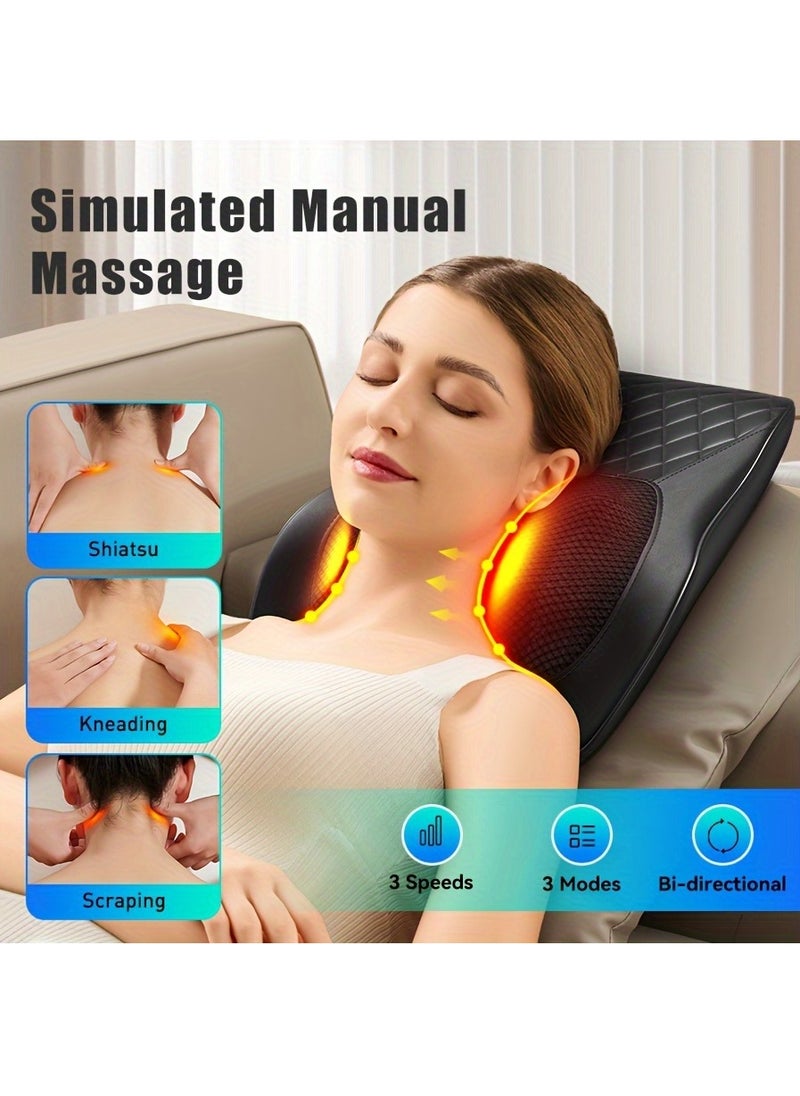 3D Shiatsu Massage Pillow With Heat, Kneading Back Neck And Shoulder Massager, Multipurpose Relaxation Device For Abdomen, Waist, Calves, Gifts For Women Men Parents, Use At Home, Office, Car