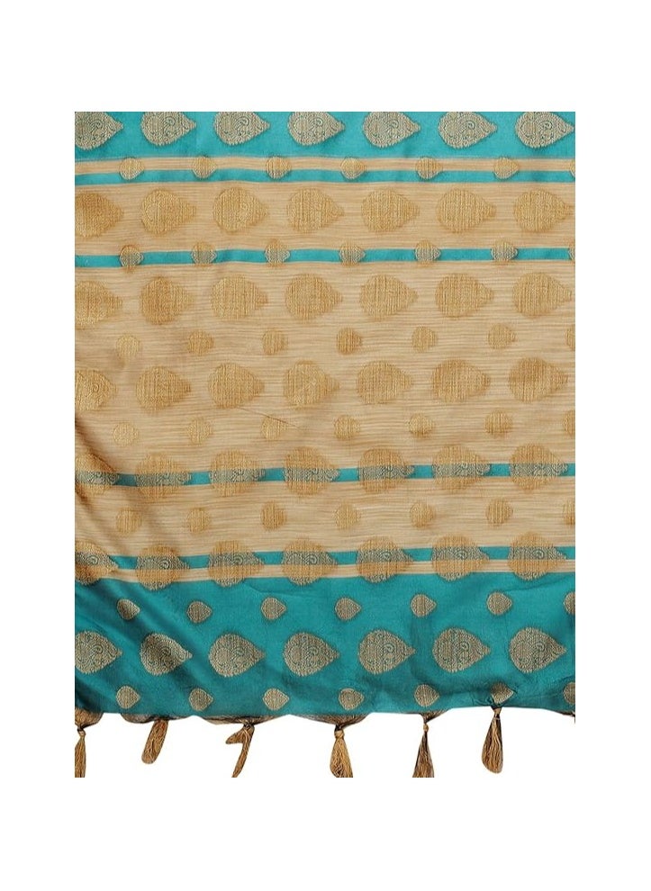 Women's Tassel & Self Woven Cotton Silk Saree with Unstitched Blouse Piece