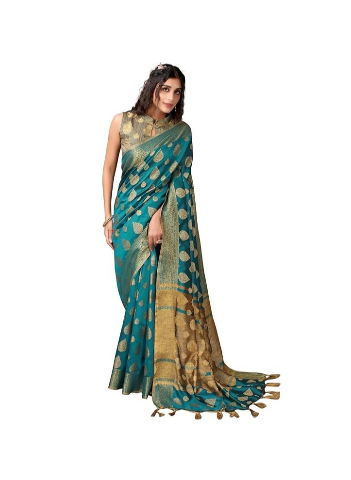 Women's Tassel & Self Woven Cotton Silk Saree with Unstitched Blouse Piece