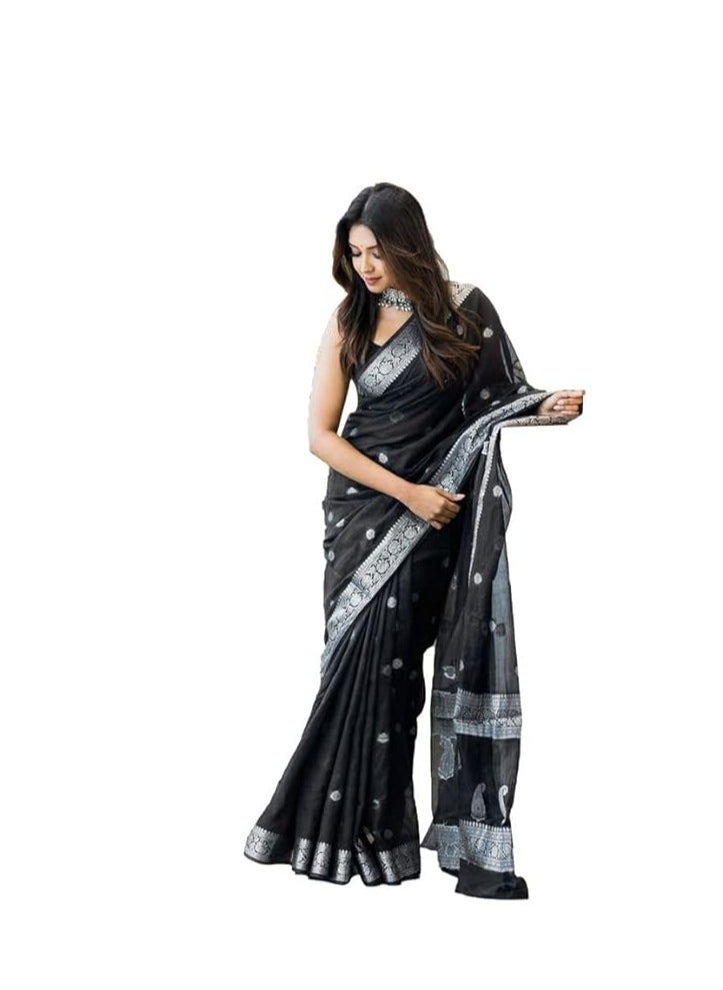 Accessorize Kingdom Women's Jacquard Cotton Silk Saree with Unstitched Blouse