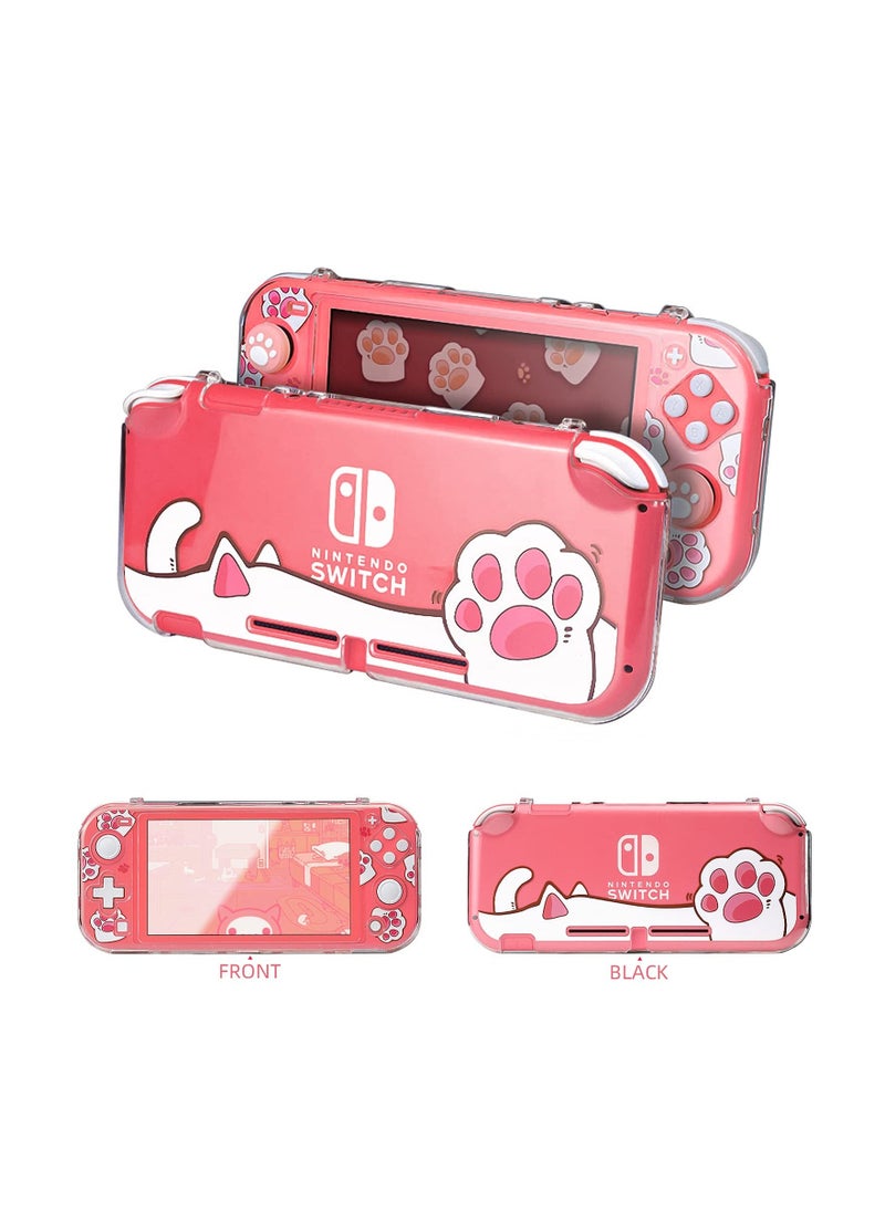 Protective Case for Switch Lite Clear Hard PC Cover Split Design Shockproof Anti Scratch Shell Accessories and Joycon Controller Cute Pink Cat Paw