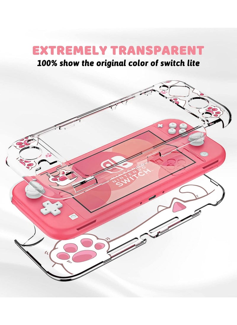 Protective Case for Switch Lite Clear Hard PC Cover Split Design Shockproof Anti Scratch Shell Accessories and Joycon Controller Cute Pink Cat Paw