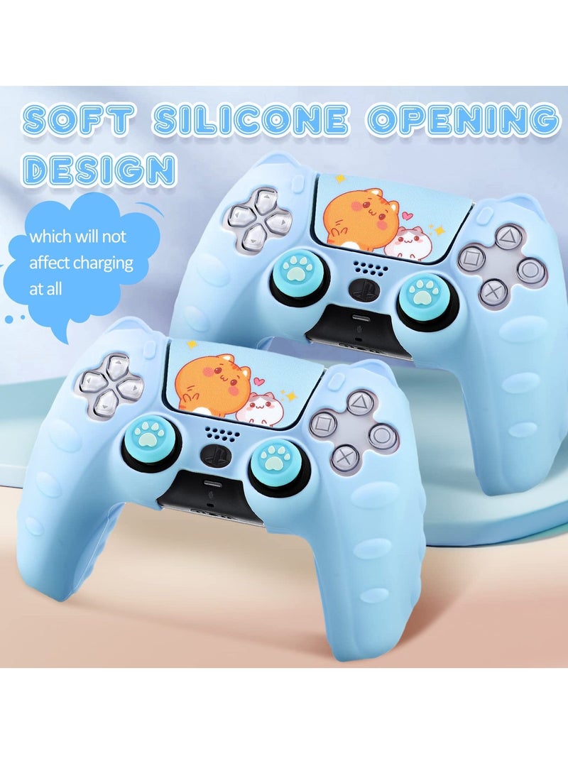 Cute Cat Silicone Case for PlayStation 5 Controller, Kawaii Anti,Slip Design with 4 Thumb Grip Caps and 2 Cat Stickers, Perfect Accessory for PS5