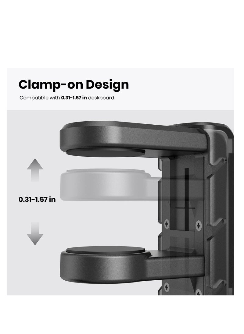 3-in-1 PC Gaming Headset and Controller Holder, Headphone Stand with Adjustable Clamp, 2 Controller Holders, Rotating Arm, and Cable Organizer, Universal PC Gaming Accessory Controller Headset Stand