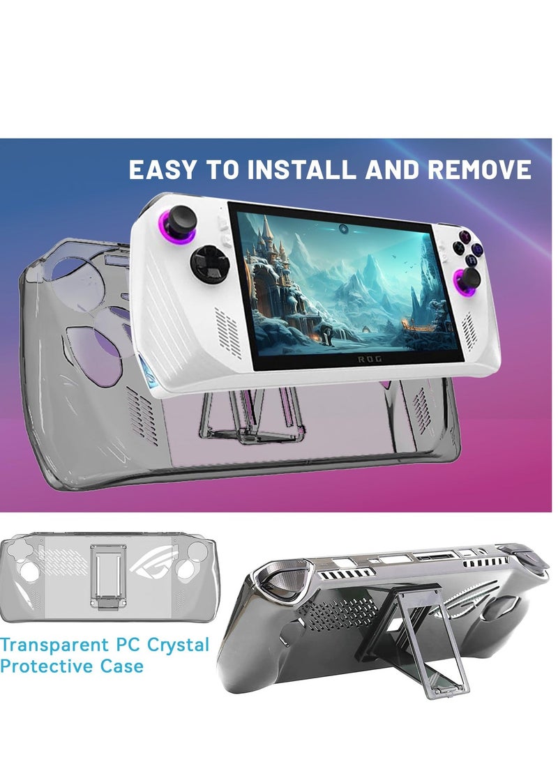 Transparent PC Crystal Protective Case for Rog Ally with Kickstand, Shockproof Non-Slip Anti-Collision Crystal Protective Case, Suitable for Rog Ally(3PCS: 1 Protective Film +2 Tempered Film)