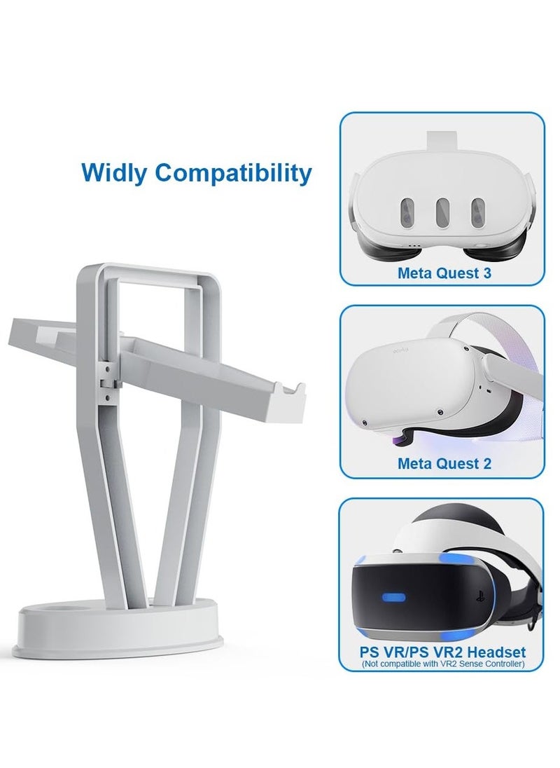 Stand Compatible with Quest 3 Quest 2 VR Headset and Touch Controllers,Storage and Display Table Stand Suitable for Rift Rift S GO, White