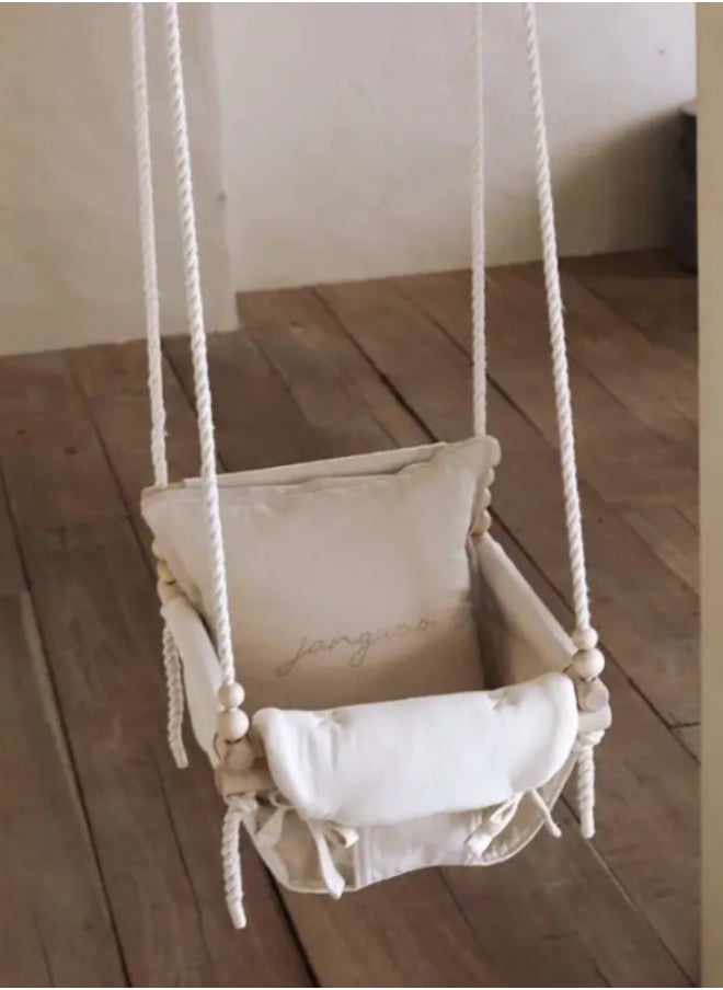 1pc Baby Cozy Wooden Hanging Swing Chair - Soft Cushion, Gentle Rocking Seat, Small Basket Design, Ideal for Nursery Room Decor and Home Playground