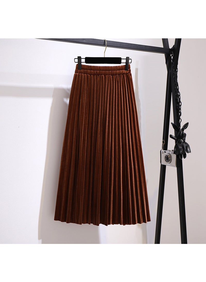 Plus Size Womens Pleated Skirt Autumn 2024 Brown (delivered within 48 hours)