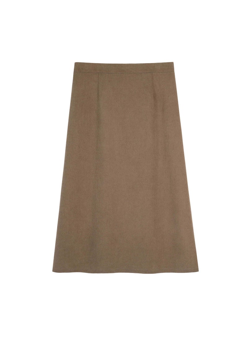 Plus Size High Waist Slit Midi Skirt Autumn Winter Thickened Slimming Brown