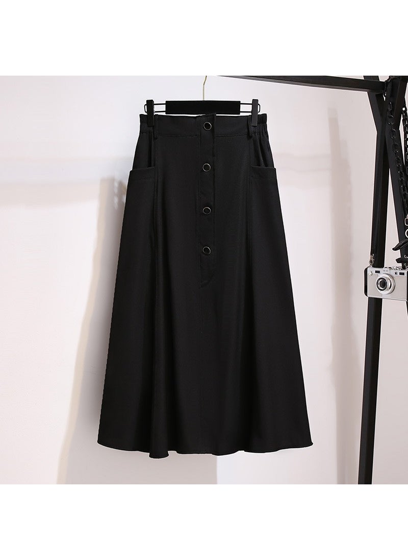 Plus Size Fashion A-Line Midi Skirt Black (shipped within 10 days)