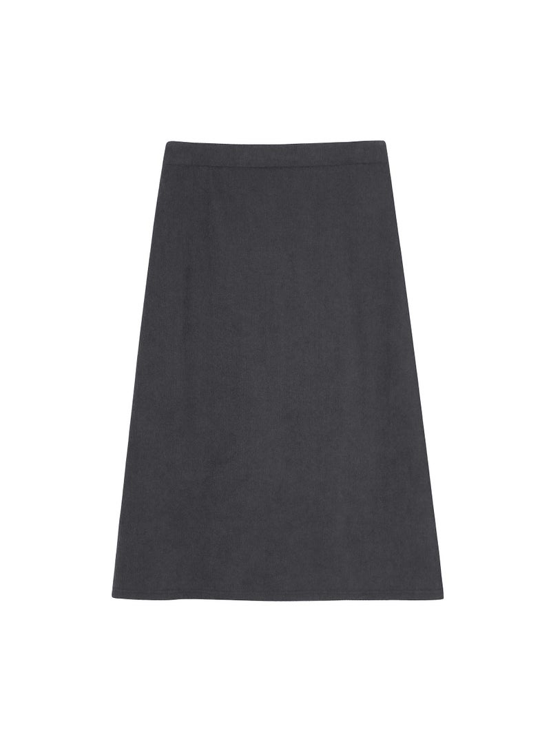 Plus Size High Waist Slit Midi Skirt Autumn Winter Thickened Slimming Smoky gray