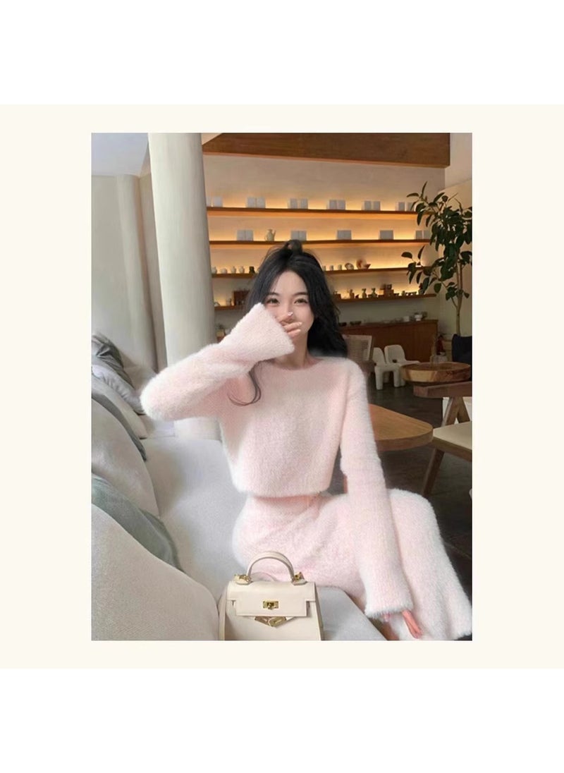 Elegant Knit Sweater Skirt Set Guangzhou Pink