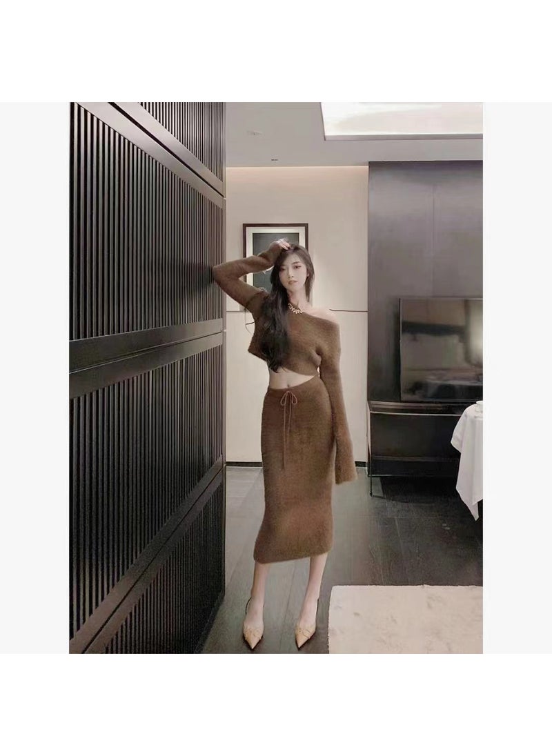 Elegant Knit Sweater Skirt Set Guangzhou Brown