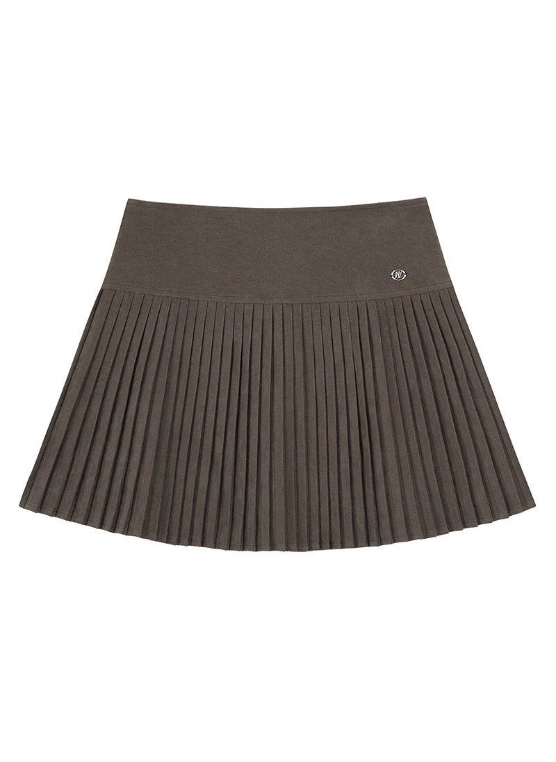 High Waist Pleated Skirt Plus Size Brown coffee color