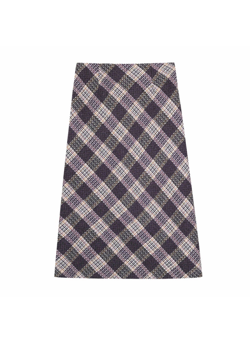 High Waist Contrast Plaid A-Line Plus Size Skirt Purple grid