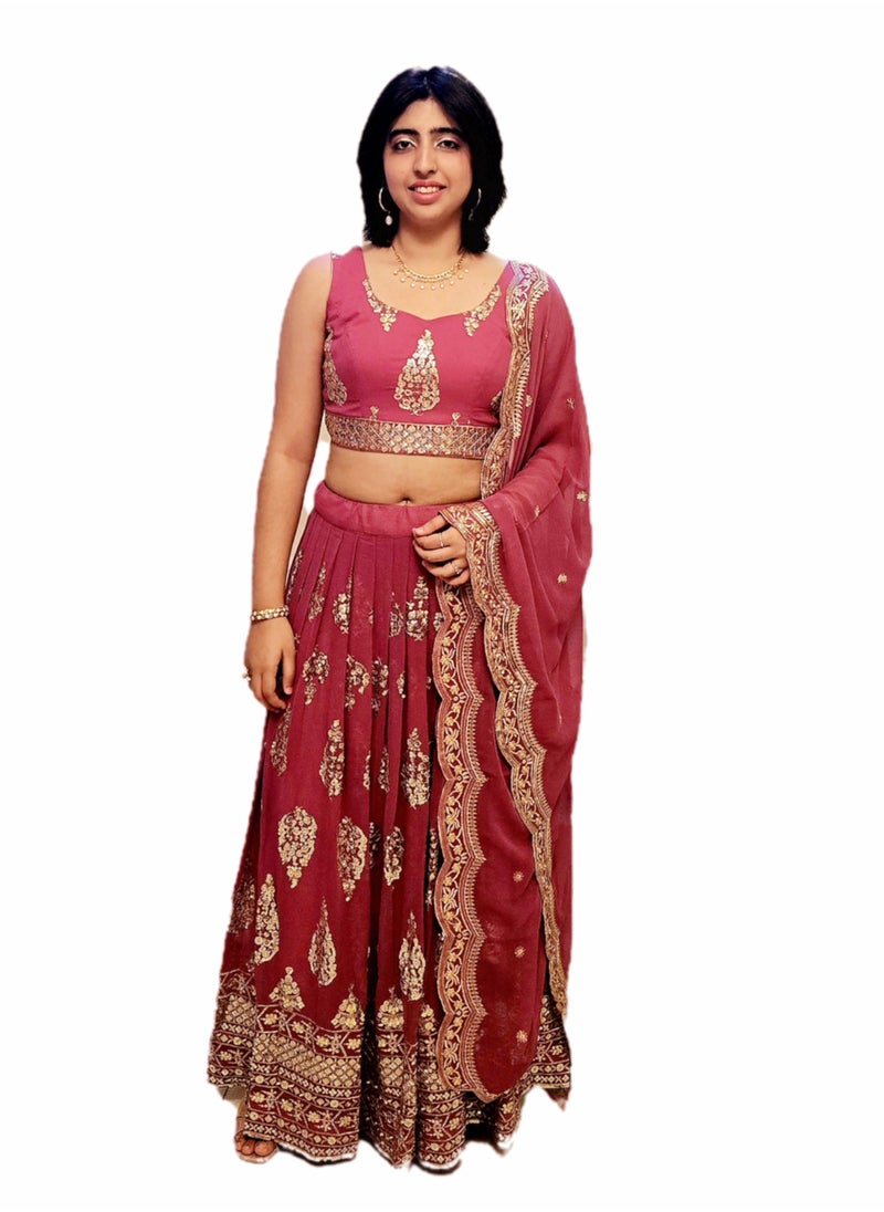 Traditional Festival Lehenga Choli Mauve Pink Color Customized Stitched Blouse And Dupatta