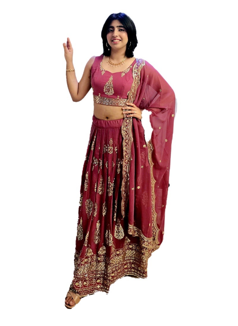 Traditional Festival Lehenga Choli Mauve Pink Color Customized Stitched Blouse And Dupatta