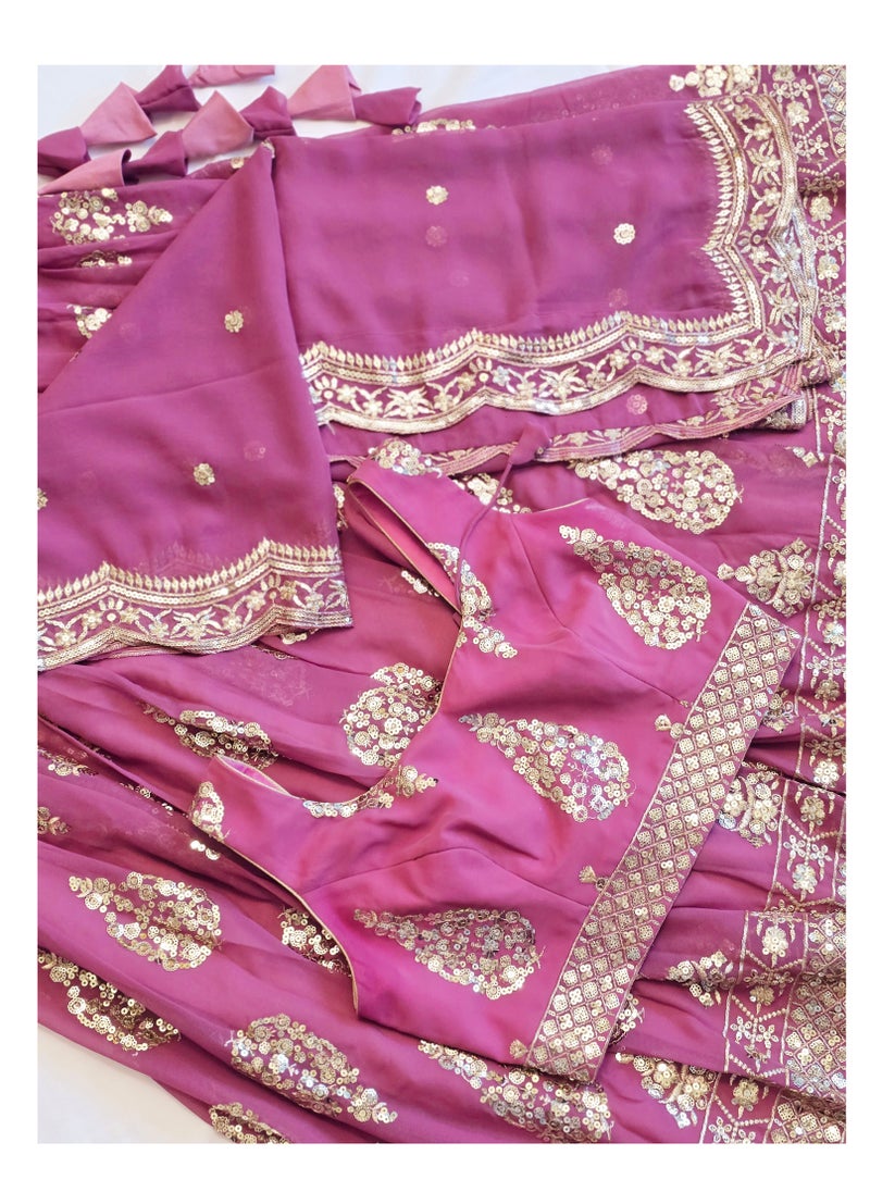 Traditional Festival Lehenga Choli Mauve Pink Color Customized Stitched Blouse And Dupatta