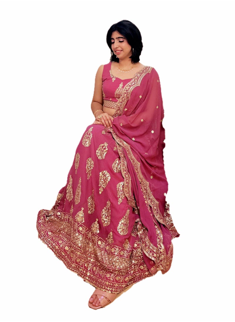 Traditional Festival Lehenga Choli Mauve Pink Color Customized Stitched Blouse And Dupatta