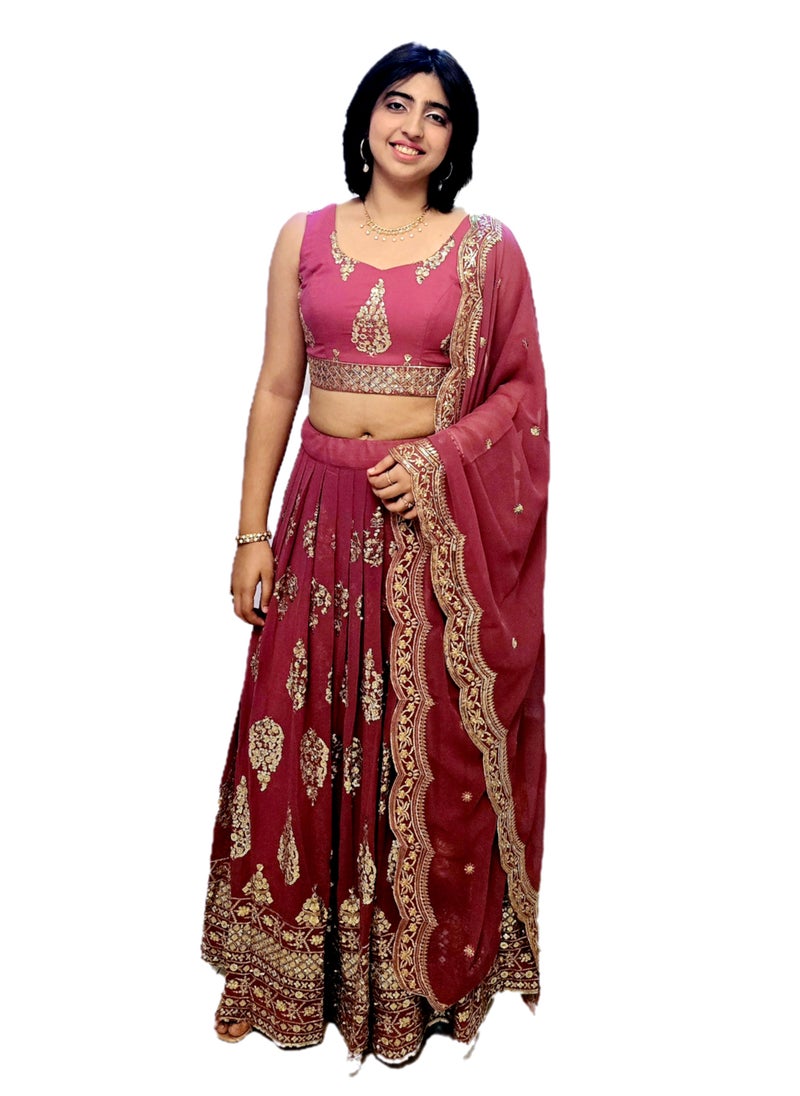 Traditional Festival Lehenga Choli Mauve Pink Color Customized Stitched Blouse And Dupatta