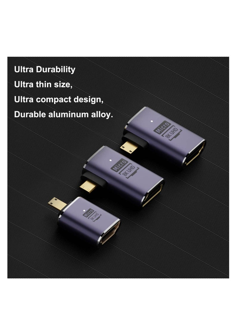 Micro HDMI to HDMI Adapter, 3 Pcs 8K 90 Degree Left and Right Angle, Micro HDMI Male to HDMI Female Cable, for Sony A6000, Raspberry Pi 4, GoPro Hero 7 and Other Sport Camera