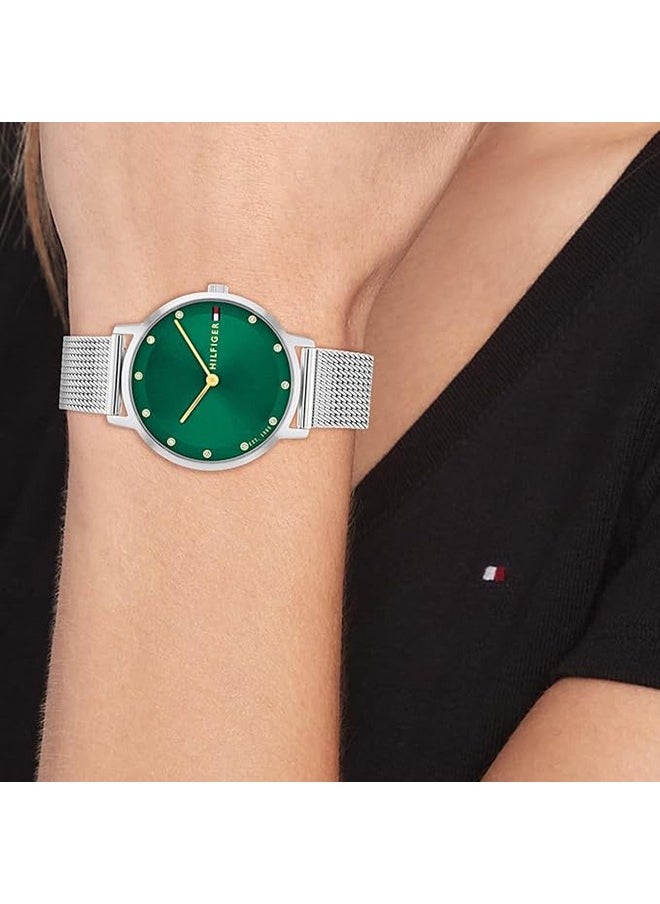 TOMMY HILFIGER ROUND ANALOG WOMEN'S GREEN CASE WATCH - 1782762