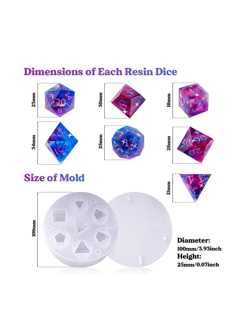 Dice Molds for Resin, Integrated DND Dice Resin Mold with 7 Standard Polyhedral Sharp Edge Dice Cavities, Easy to Making Silicone Molds for Epoxy Resin, DIY Dices Making,Level Up Your Tabletop Gaming