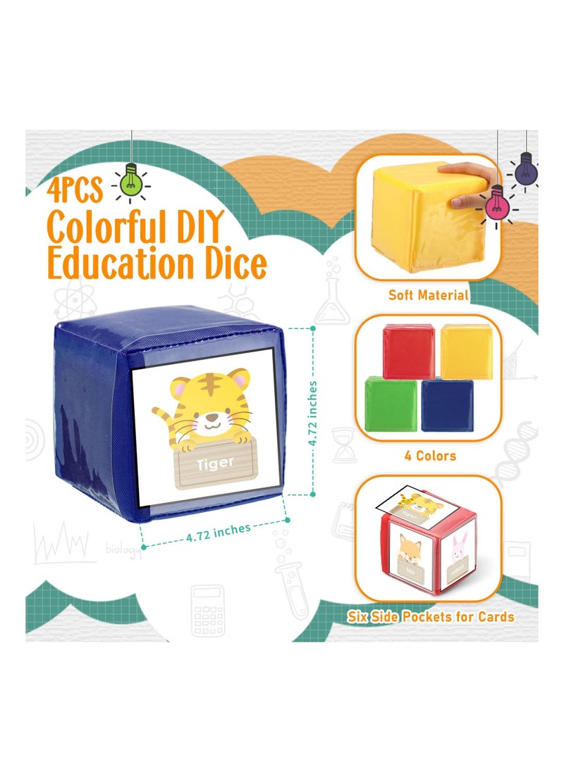 4PCS Large DIY Education Game Dice, Infant Early Education Foam Blocks Educational Playing Dice Foam Blocks DIY Large Game Dice with Pockets Soft Stacking Blocks Toys Photo Child (4.72 Inch)