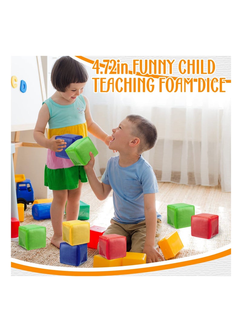 4PCS Large DIY Education Game Dice, Infant Early Education Foam Blocks Educational Playing Dice Foam Blocks DIY Large Game Dice with Pockets Soft Stacking Blocks Toys Photo Child (4.72 Inch)